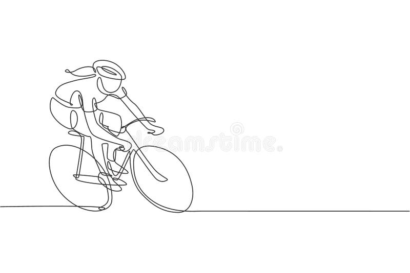 Desenho De Linha Contínua Do Ciclista Atleta Vetorial Andando De