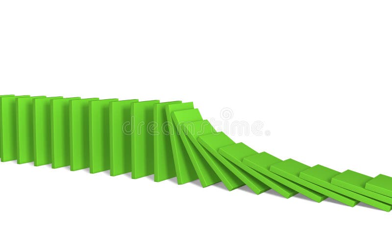Uma linha das figuras 3d de queda verdes do dominós ilustração do vetor Uma linha das figuras 3d de queda verdes do dominós ilustração do vetor