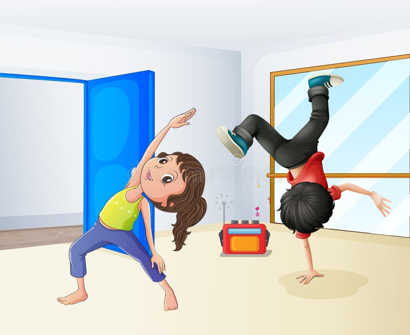 Uma menina e uma dança do menino ilustração do vetor Uma menina e uma dança do menino ilustração do vetor