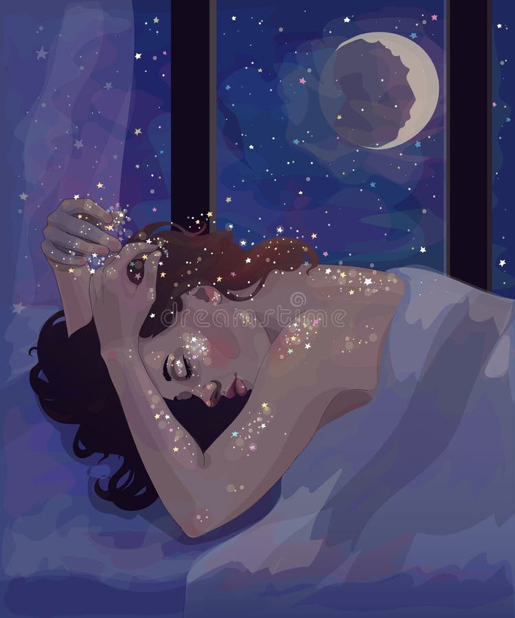 Uma menina que dorme sob as estrelas ilustração do vetor Uma menina que dorme sob as estrelas ilustração do vetor