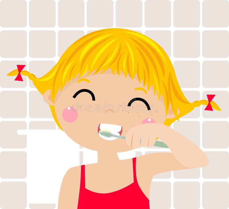 Uma menina que escova seus dentes ilustração stock Uma menina que escova seus dentes ilustração stock