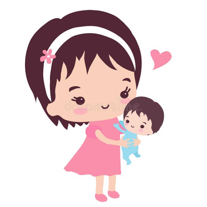 Uma mãe feliz com um filho pequeno ilustração stock