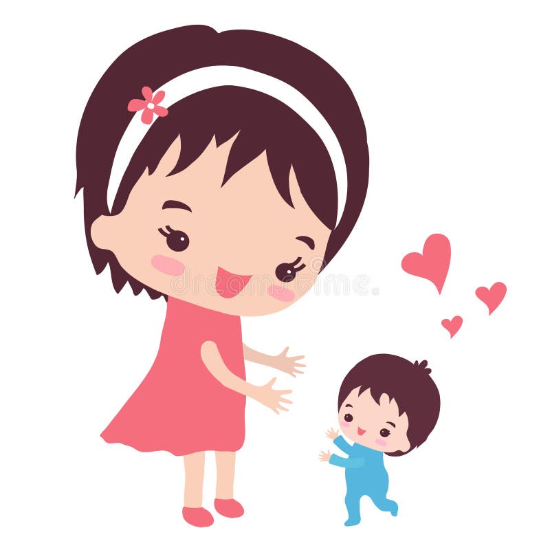 Uma mãe feliz com um filho pequeno ilustração stock