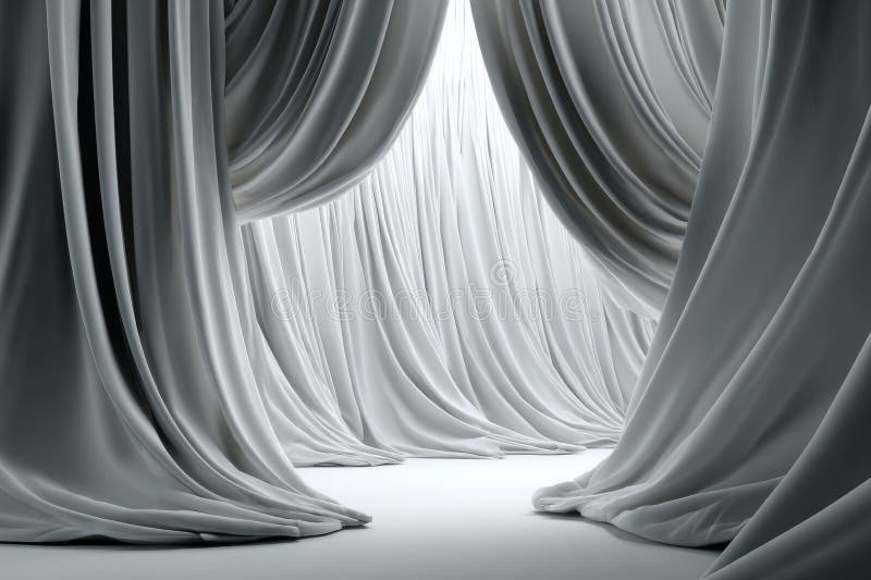 Uma perspetiva aproximada de tecido branco esvoaçante com dobras suaves e texturas drapeadas imagens de stock royalty free