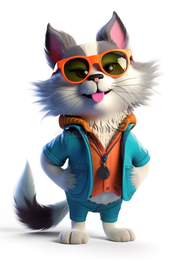 Desenho de ilustração de renderização 3d de gato