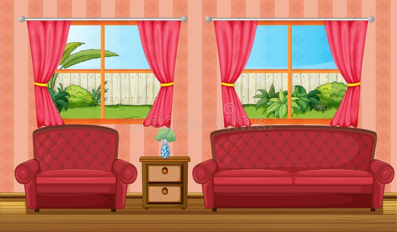 Uma tabela vermelha do sofaset e do lado ilustração stock Uma tabela vermelha do sofaset e do lado ilustração stock