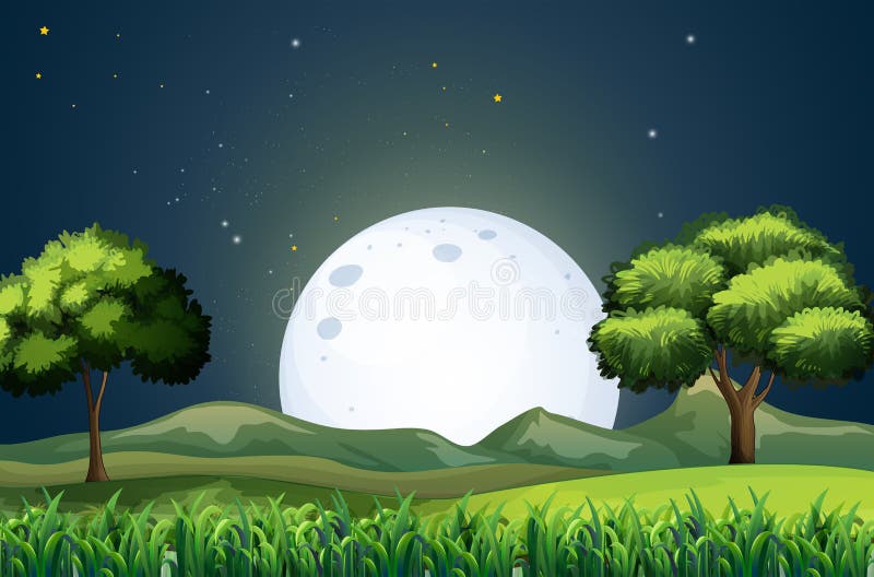 Uma vista da floresta no meio da noite ilustração royalty free Uma vista da floresta no meio da noite ilustração royalty free