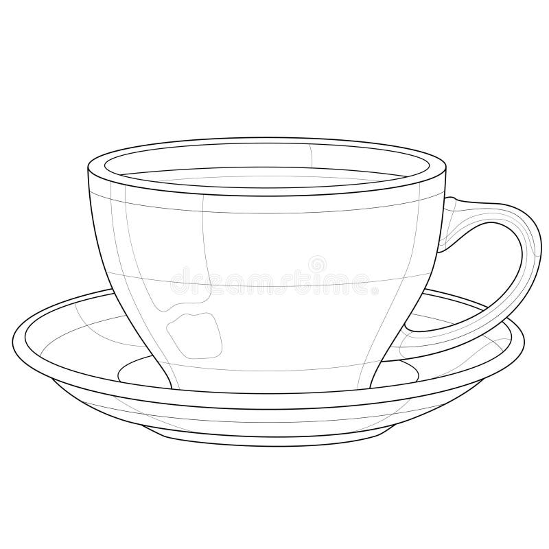 xícara e bule com padrões, página para colorir anti-estresse para