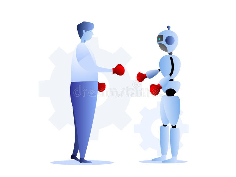 Umano contro il concetto di sfida di affari dei robot illustrazione vettoriale Umano contro il concetto di sfida di affari dei robot illustrazione vettoriale