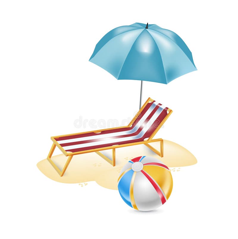 Umbrella with chair and beach ball