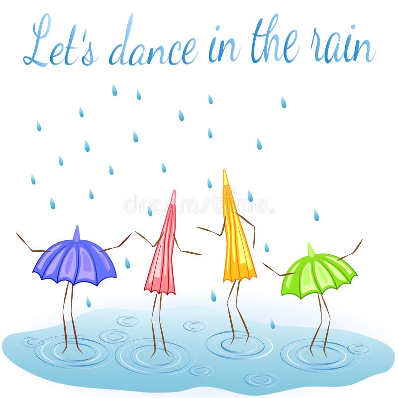 Umbrella Dancing in the Rain Stock Vector Illustration of text