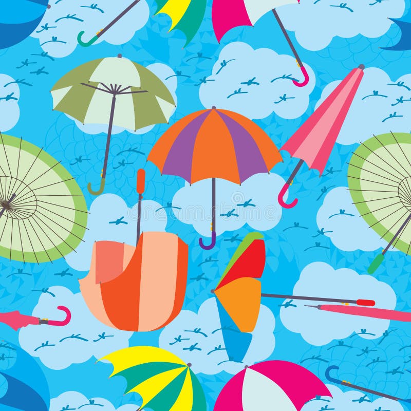 Umbrella Fly Sky Seamless Pattern