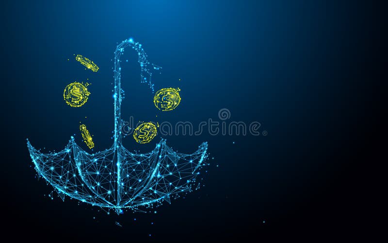 Umbrella with money rain form lines, triangles and particle style design vector illustration Umbrella with money rain form lines, triangles and particle style design vector illustration