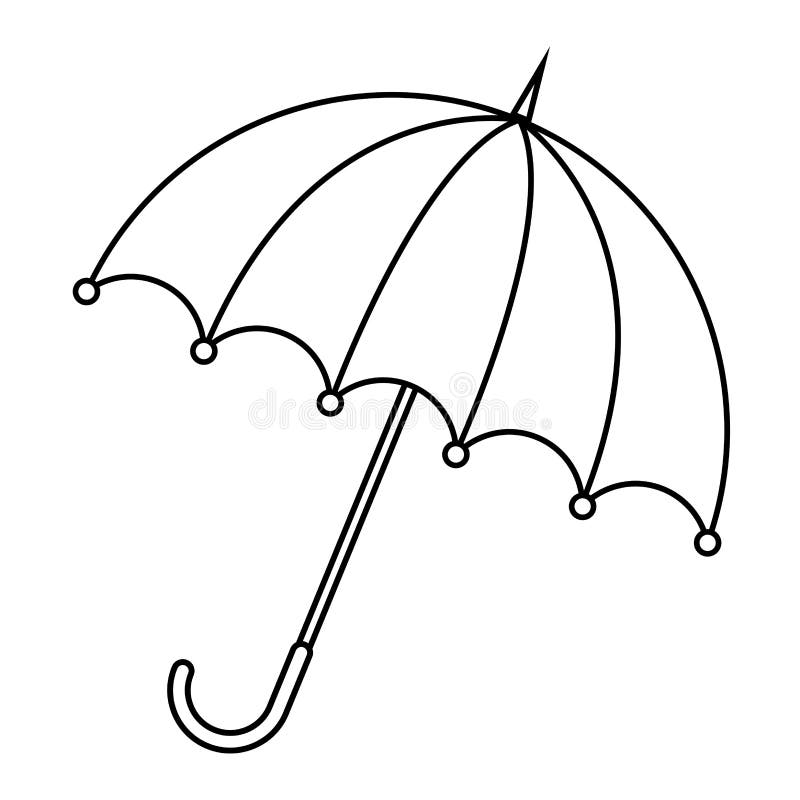 Umbrella outline illustration. Parasol contour isolated on white. Rain protection icon. Autumnal vector line art symbol. Seasonal design concept. Eps 10 sign for autumn composition