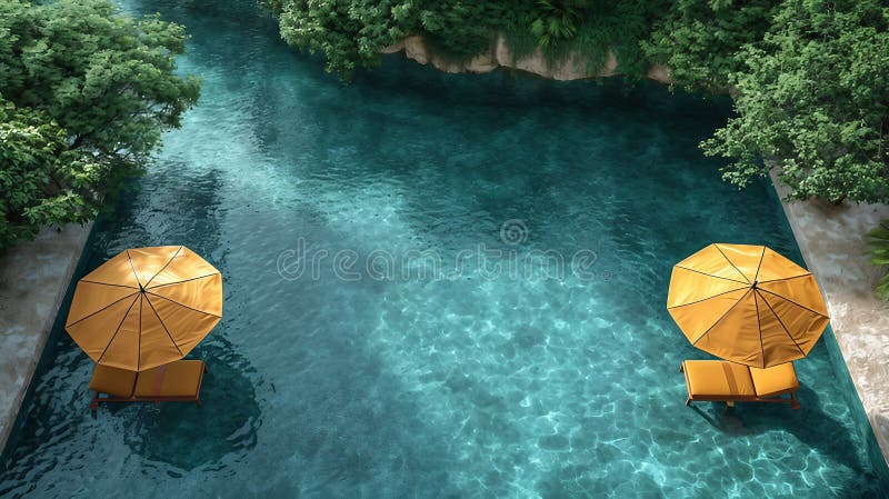 The Umbrella Pool. AI Generate Illustration Stock Illustration