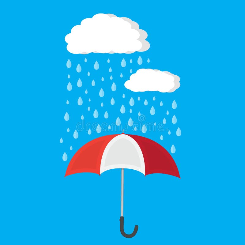 Umbrella and Rain with Clouds Stock Vector Illustration of