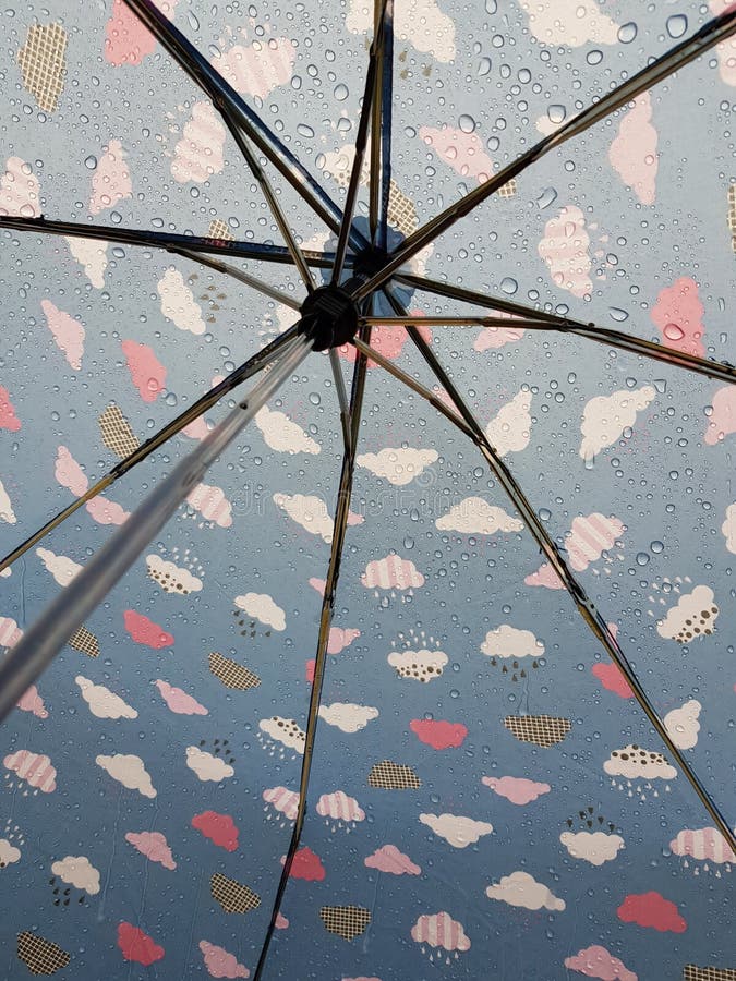 Umbrella with Raindrops on Rainy Day Stock Photo Image of raindrop