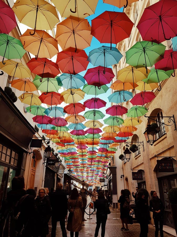 The Umbrella Sky, Art Work in Paris, France Editorial Stock Image