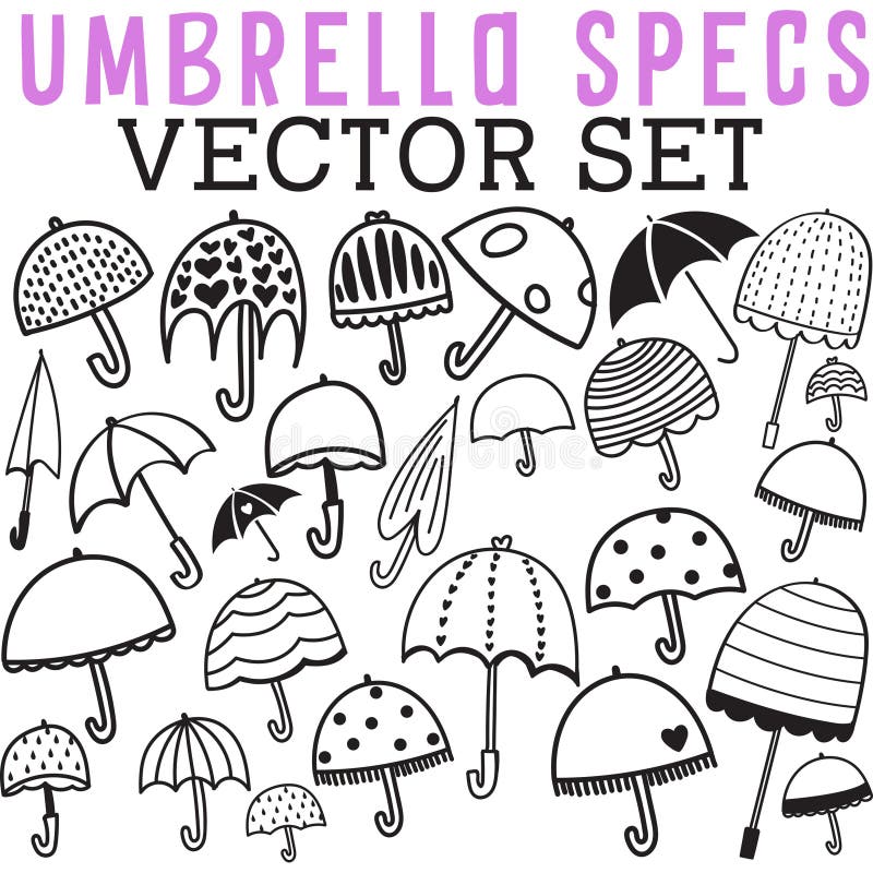 Umbrella Specs Vector Set with Patterned Springtime Umbrella Stock