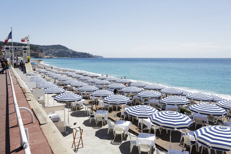 Umbrellas on the Ruhl Plage in Nice Editorial Photo - Image of ...
