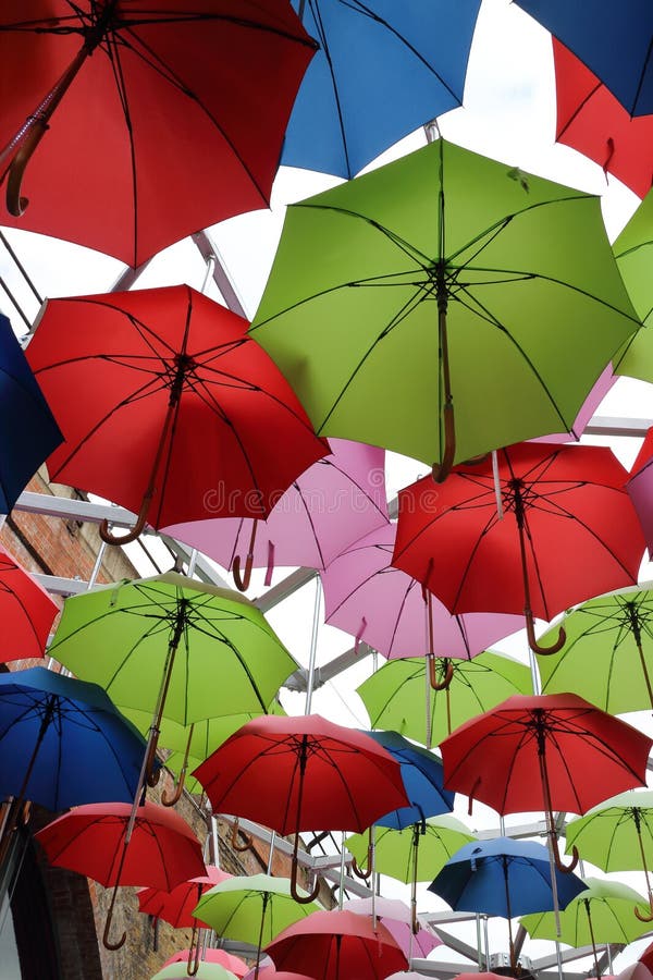 Red Green Blue Umbrellas for Sale Stock Photo Image of suspended