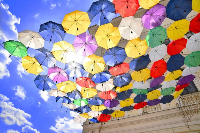 Umbrellas Street Decoration Stock Photo - Image of decorated, building ...