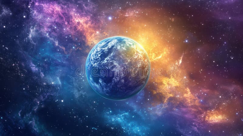 Umgeben von kosmischem Nebel und sterniedrigem Hintergrund erstaunliche Erde lizenzfreie abbildung