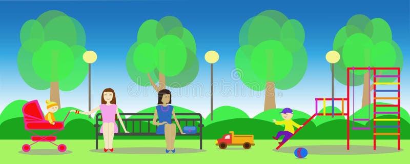 Ummer公园和母亲有孩子的操场的 皇族释放例证