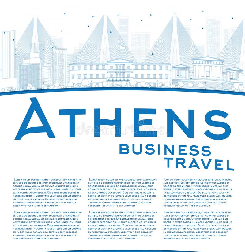 Umreißen Sie Athen-Skyline mit blauen Gebäuden und kopieren Sie Raum stock abbildung Umreißen Sie Athen-Skyline mit blauen Gebäuden und kopieren Sie Raum stock abbildung