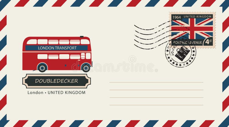 Umschlag mit Briefmarke mit Doubledecker vektor abbildung Umschlag mit Briefmarke mit Doubledecker vektor abbildung