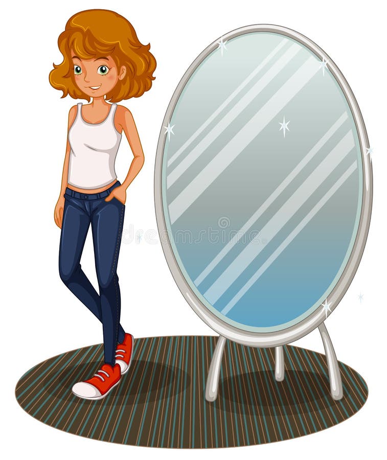 Un adolescente accanto allo specchio illustrazione di stock Un adolescente accanto allo specchio illustrazione di stock