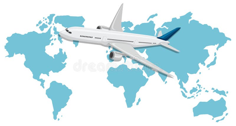 Un aeroplano que vuela sobre mapa del mundo stock de ilustración Un aeroplano que vuela sobre mapa del mundo stock de ilustración