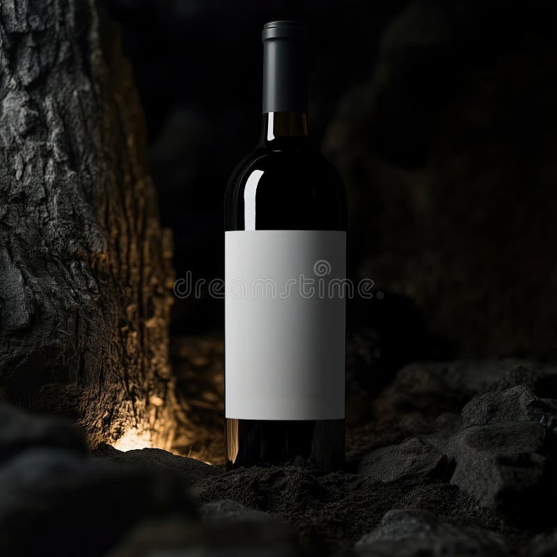 Un afișaj elegant cu sticle de vin, îmbunătățit creativ, cu iluminare dramatică și captivantă stock photography