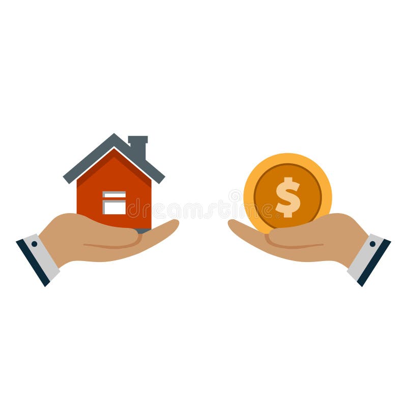 Un agente de la mano con una casa en la palma de su mano Intercambio de una casa para el dinero Oferta de comprar una casa, alqui ilustración del vector Un agente de la mano con una casa en la palma de su mano Intercambio de una casa para el dinero Oferta de comprar una casa, alqui ilustración del vector