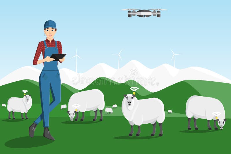 Un agricoltore con una compressa del computer illustrazione vettoriale Un agricoltore con una compressa del computer illustrazione vettoriale