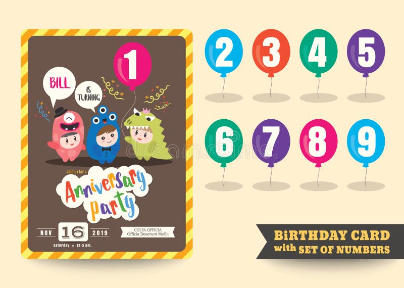 Un aniversario del año embroma la plantilla de la celebración del cumpleaños stock de ilustración Un aniversario del año embroma la plantilla de la celebración del cumpleaños stock de ilustración