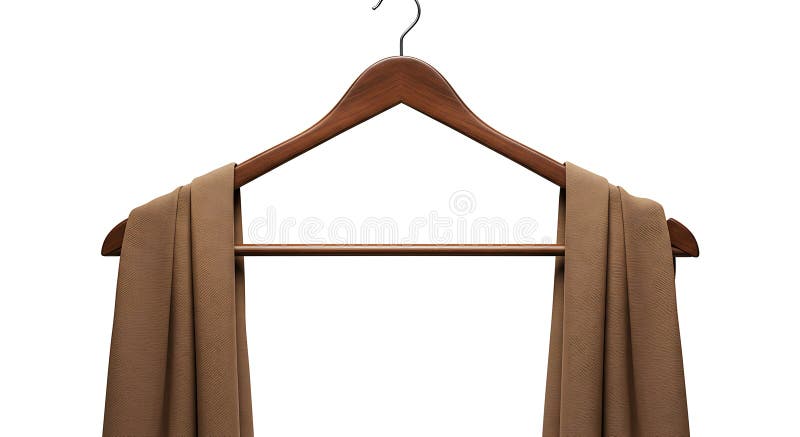 Un appendiabiti di legno con finitura liscia trattiene un tessuto beige avvolto casualmente royalty illustrazione gratis
