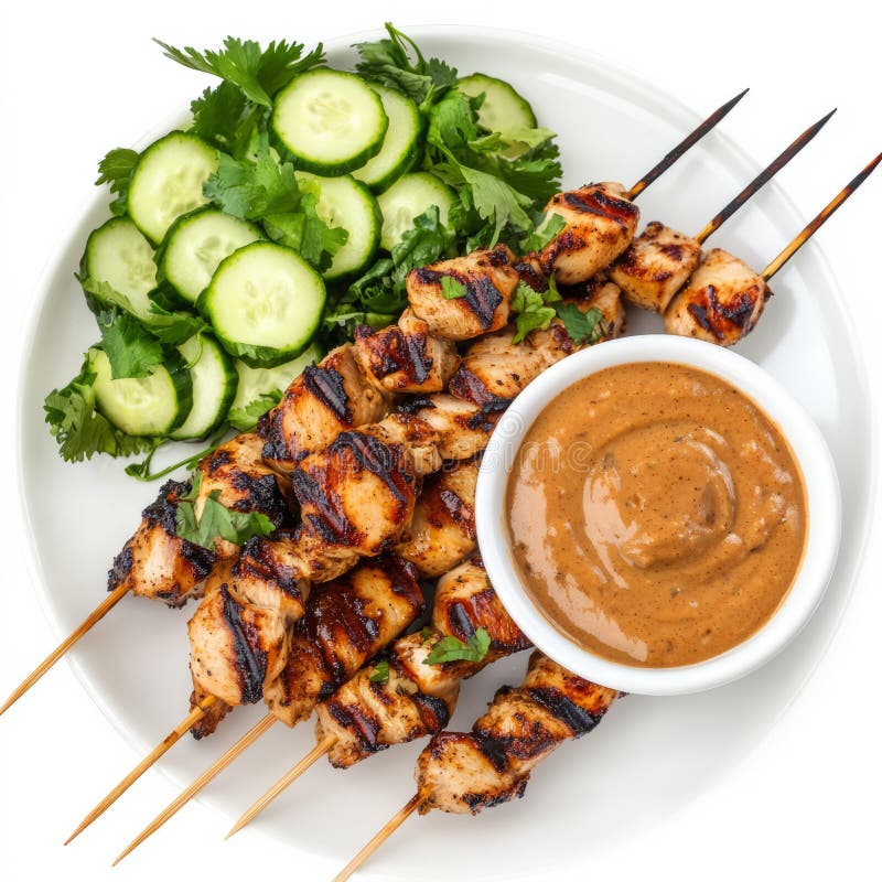 Un armario de pollo con brochetas de pollo a la parrilla con salsa de cacahuete foto de archivo libre de regalías