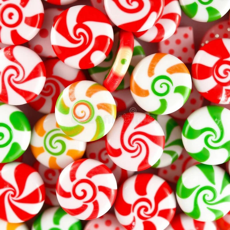 Un assortiment vibrant de bonbons de menthe tourbée rouge et verte qui crée un motif festif et vertigineux. illustration de vecteur