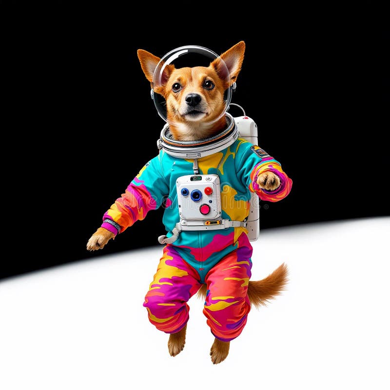 Un astronaut câine vibrant care explorează spațiul royalty free stock photos