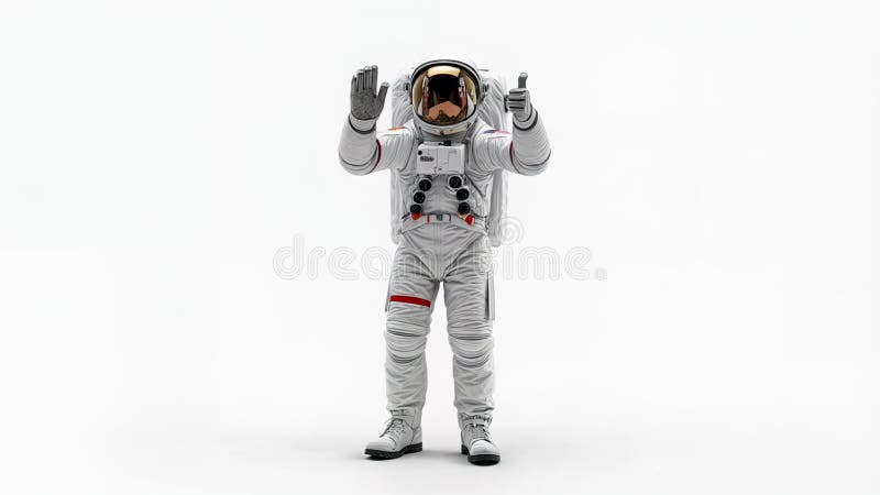 Un astronaut își flutură mâna pe un fundal alb. vector illustration
