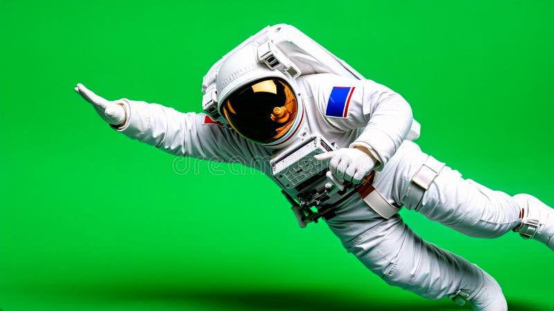 Un astronaut își flutură mâna pe un fundal verde. royalty free illustration