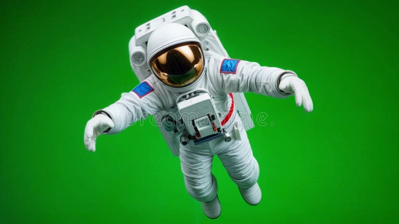 Un astronaut își flutură mâna pe un fundal verde. vector illustration