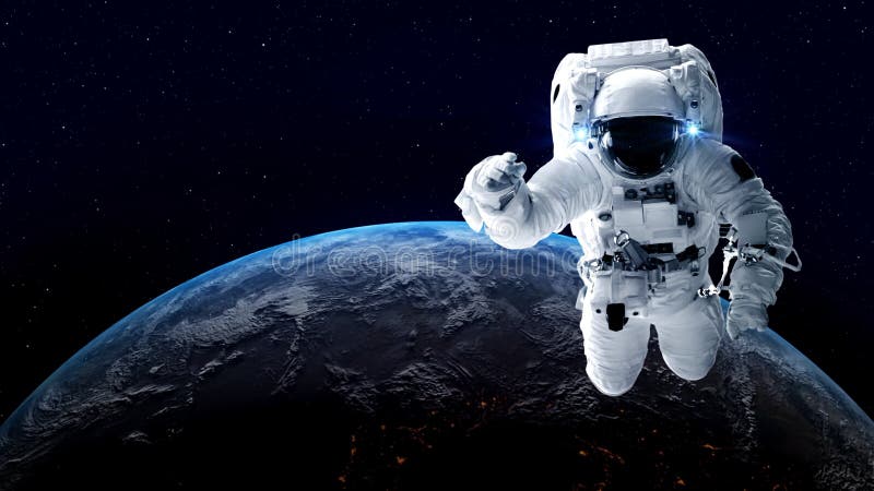 Un astronaute effectue une marche spatiale pendant qu'il travaille pour une mission de vol spatial banque de vidéos