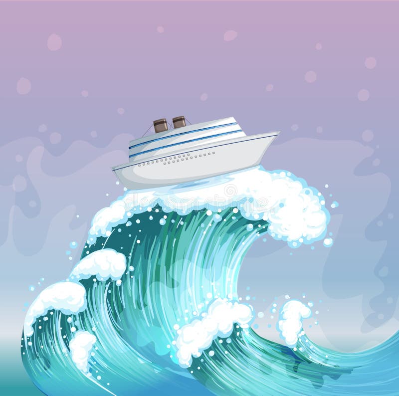 Un bateau au-dessus de la grande vague illustration de vecteur Un bateau au-dessus de la grande vague illustration de vecteur