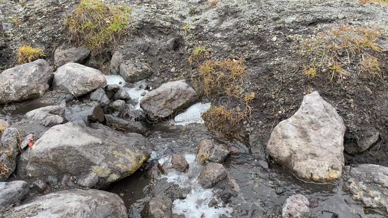 Un beau courant avec de l'eau propre et savoureux montagne L'eau potable verse sur les pierres banque de vidéos