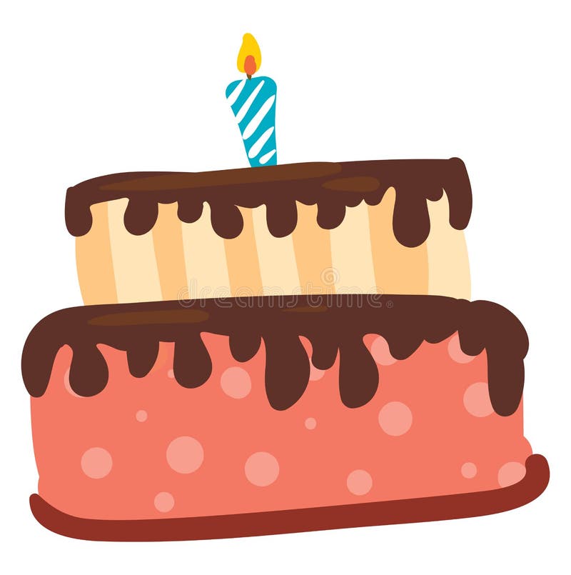 Un Beau Gateau Rose A Deux Niveaux Avec Une Goutte De Chocolat Et Une Seule Bougie Brillante Pour Le Dessin Vectoriel De La Fete Illustration De Vecteur Illustration Du Cremeux Gourmet
