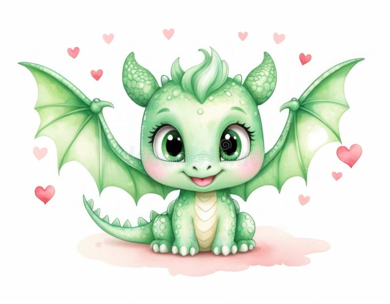 Un bebé dragón super lindo con grandes ojos brillantes ilustración del vector