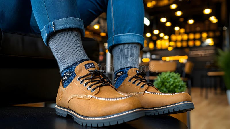 Un bel calzino con le scarpe 'Suede' nella rustic Cafe illustrazione di stock