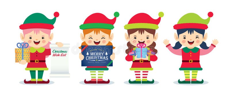 Un bel cartone animato, femmina natale, un design piatto per elfo royalty illustrazione gratis Un bel cartone animato, femmina natale, un design piatto per elfo royalty illustrazione gratis